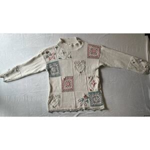 Rebecca Stone White Knit Pullover Crochet Size Small